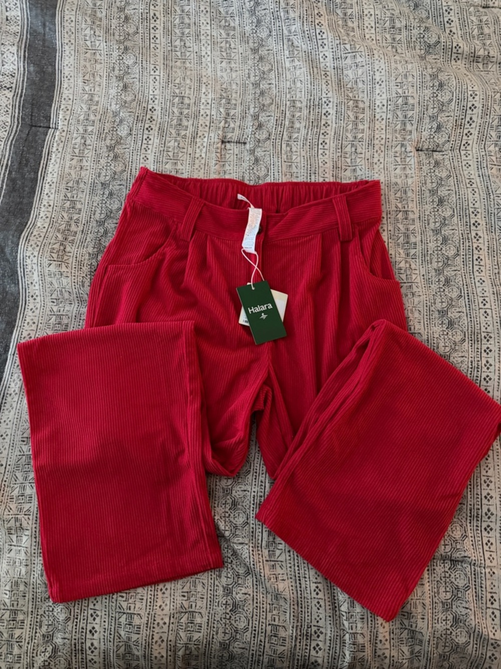 HALARA Red Wide Leg Corduroy Pants